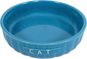 Kattendrinkschotel steen ribbel blauw <br>14 cm