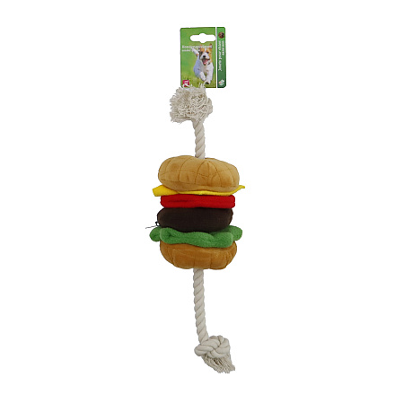 Hondenspeelgoed Hamburger met Flosstouw en Piep
